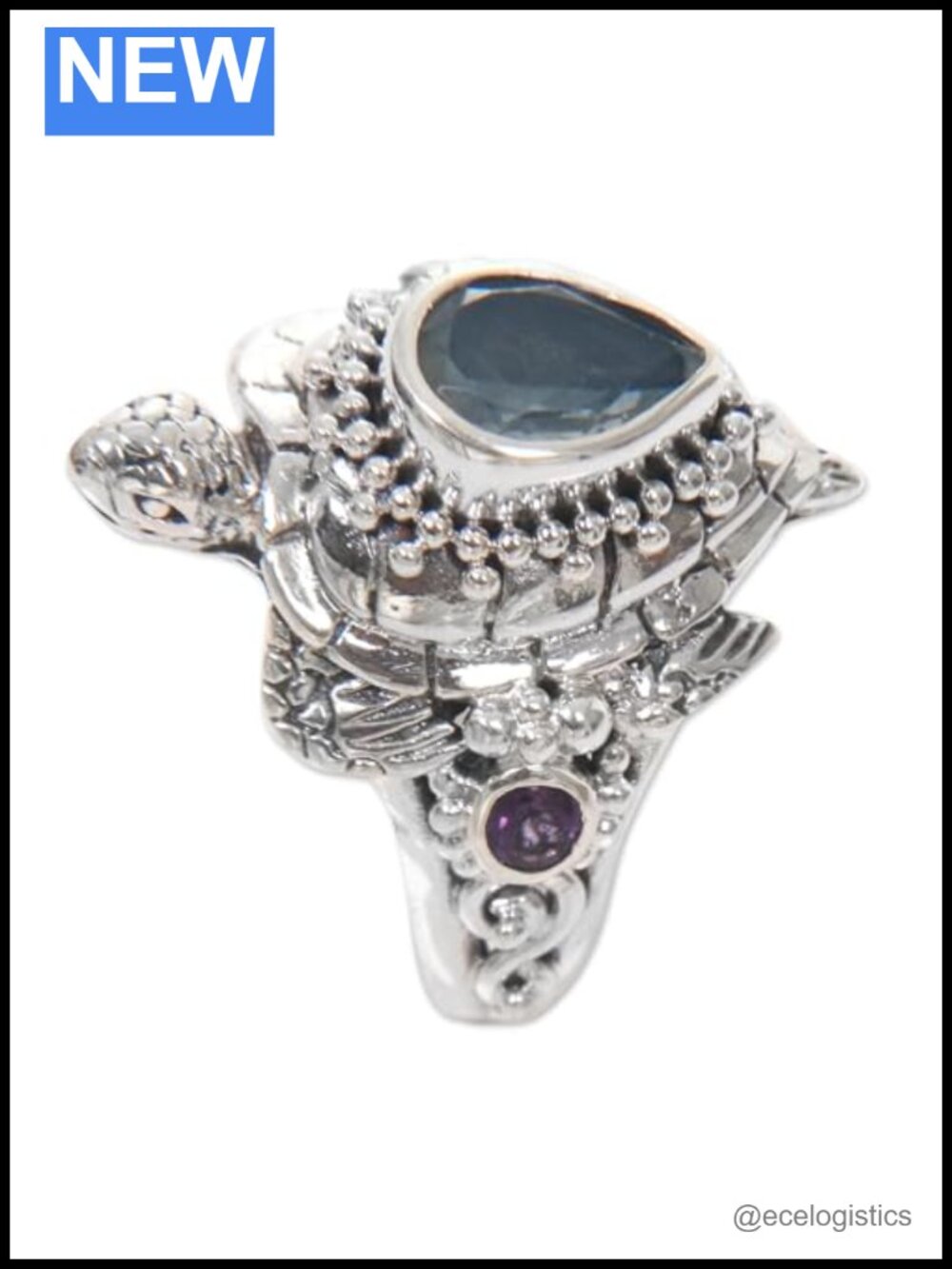 NOVICA Artisan Handmade Sterling Silver Multi Gemstone Turtle Cocktail Ring